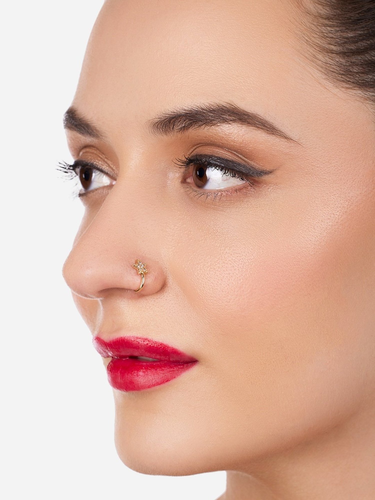 Zaveri Pearls Set of 3 Gold Tone Cubic Zirconia Contemporary Brass Clip On Nose Pins-ZPFK17364