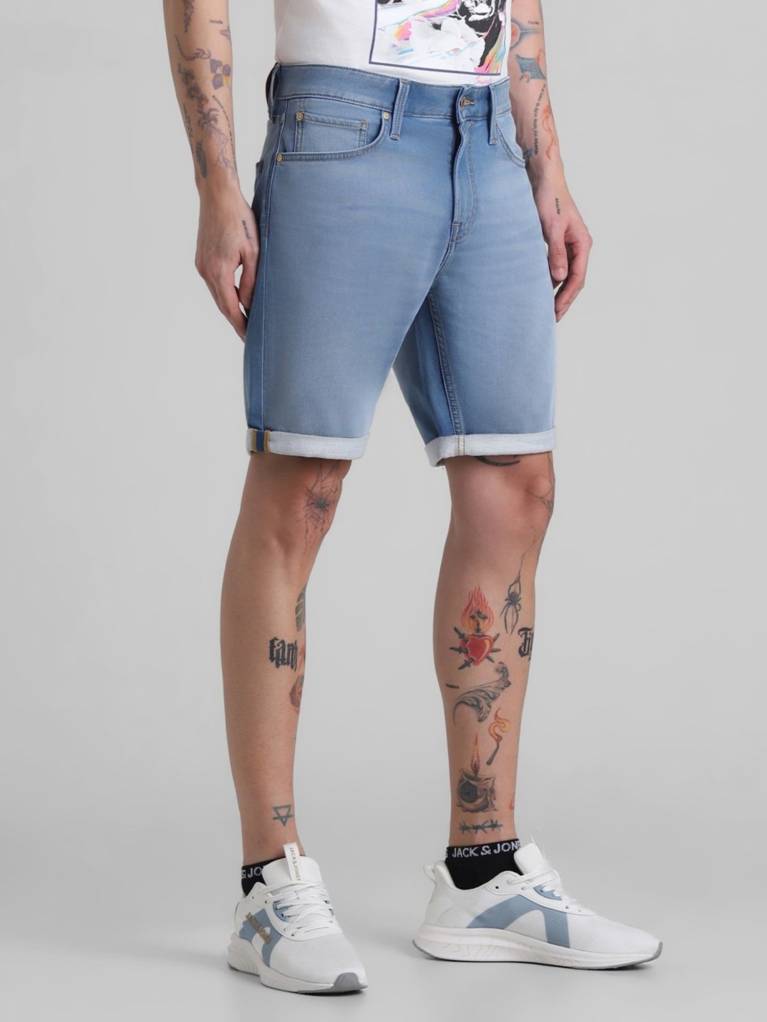 Jack & Jones Light Blue Denim Cotton Regular Fit Denim Shorts