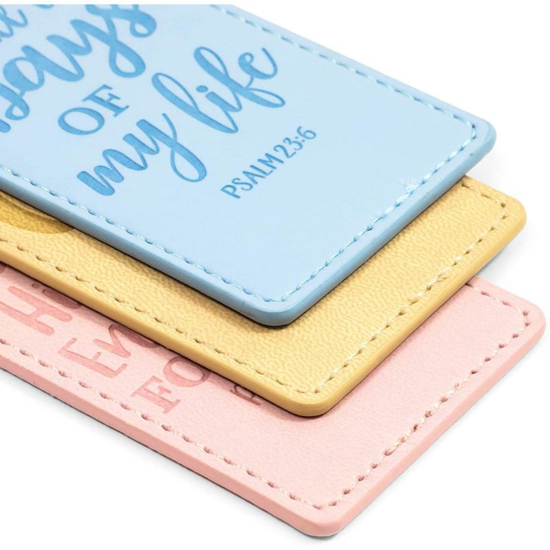Faithful Finds 3 Piece Faux Leather Religious Inspirational Bible Verses Bookmark Set for Gifts, 3 Colors