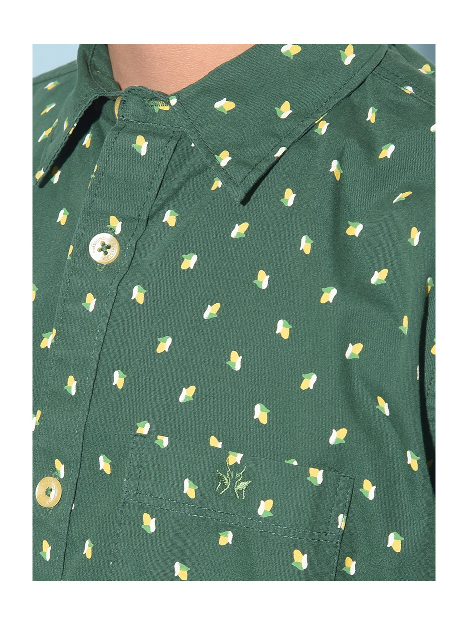 Crimsoune Club Kids Green Printed Full Sleeves Shirt