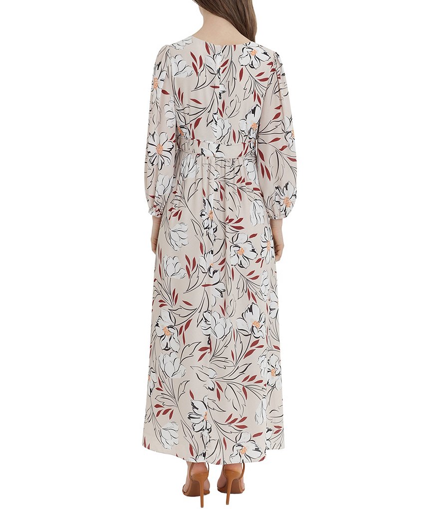Donna Morgan Long Sleeve Smocked Floral V-Neck Maxi Dress