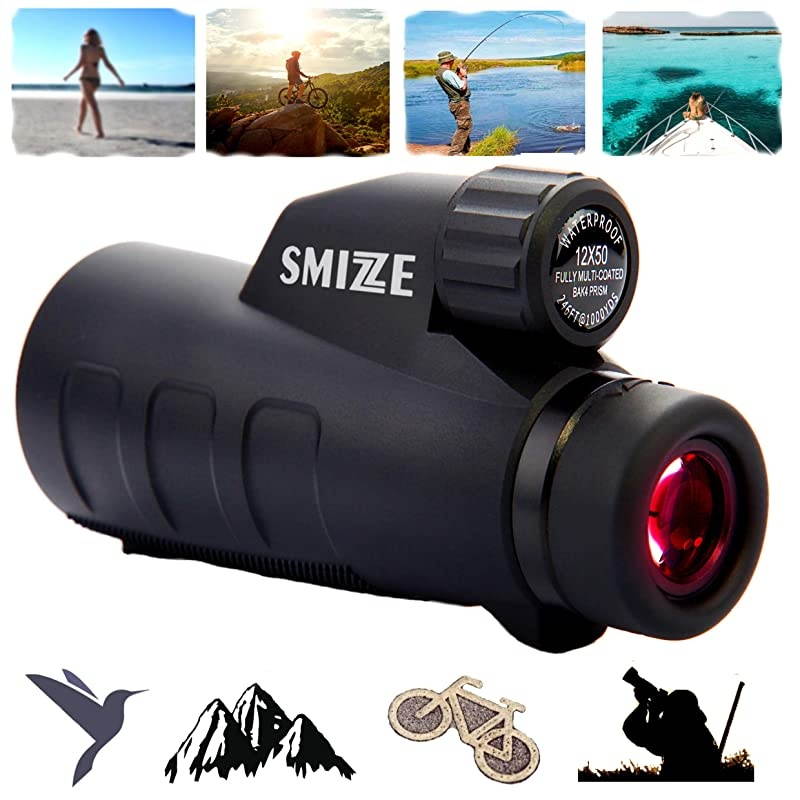 HIGH Definition Monocular Telescope 12X50 for Surveillance > Quick Focus & Smartphone Holder > BAK-4 FMC Prism Waterproof FogProof Shockproof for Bird Watching Travel Wildlife Camping Hunting