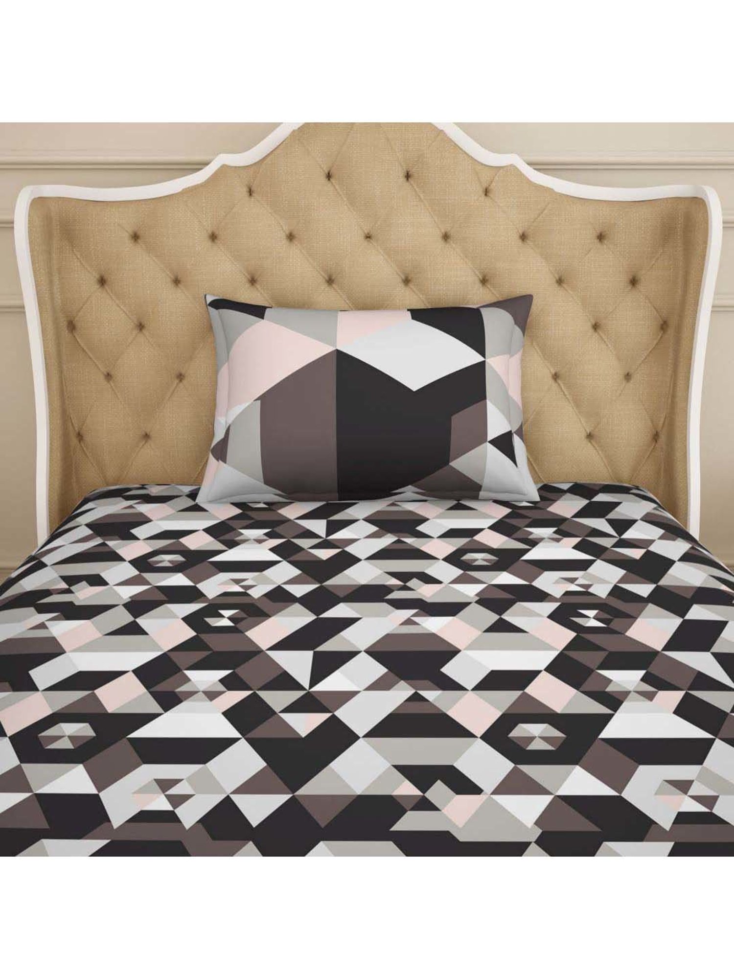 Spaces Atrium Grey & Brown Cotton 144 TC Bed Sheet Set