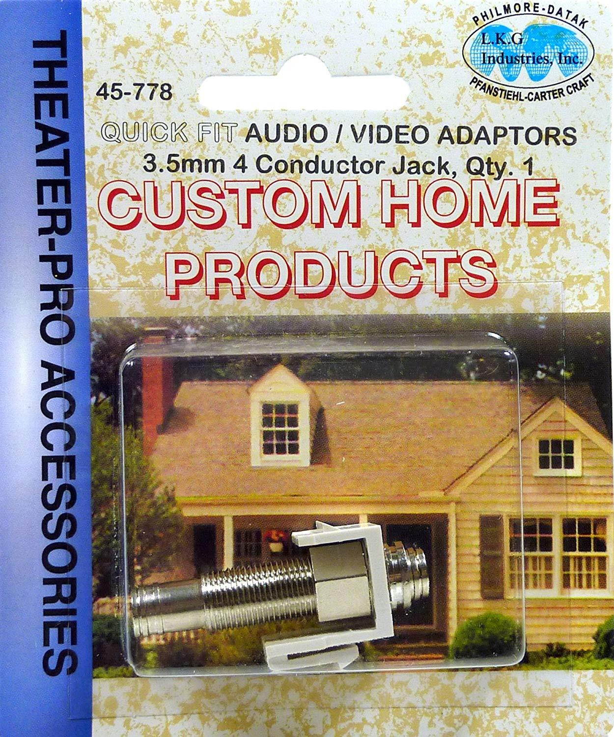 Philmore Snap-In 1/8" 3.5mm TRRS 4-Pole Conductor White Keystone Female Jack In-line Modular Coupler For Wall Plate; 45-778
