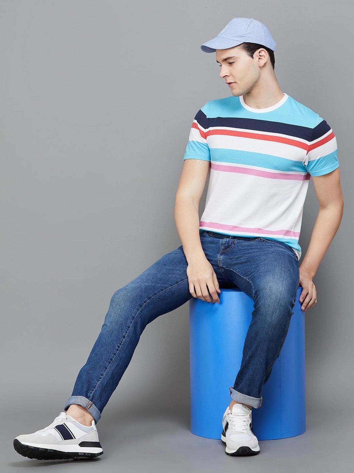 BOSSINI White Regular Fit Striped Crew T-Shirt