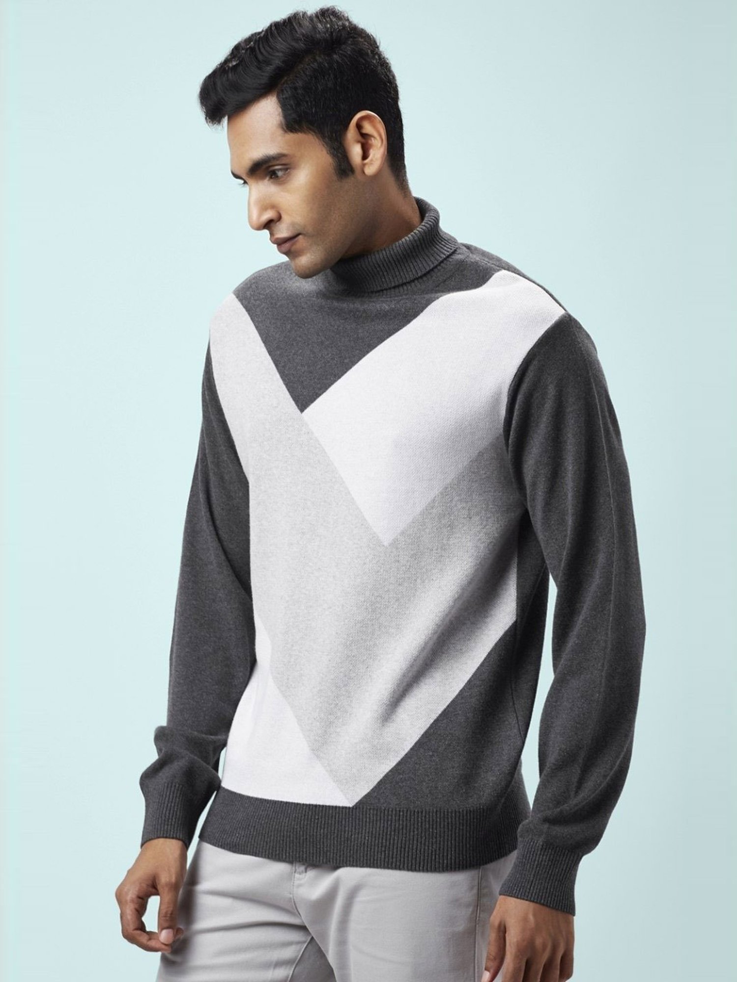 Byford By Pantaloons Black Cotton Regular Fit Printed Sweaters