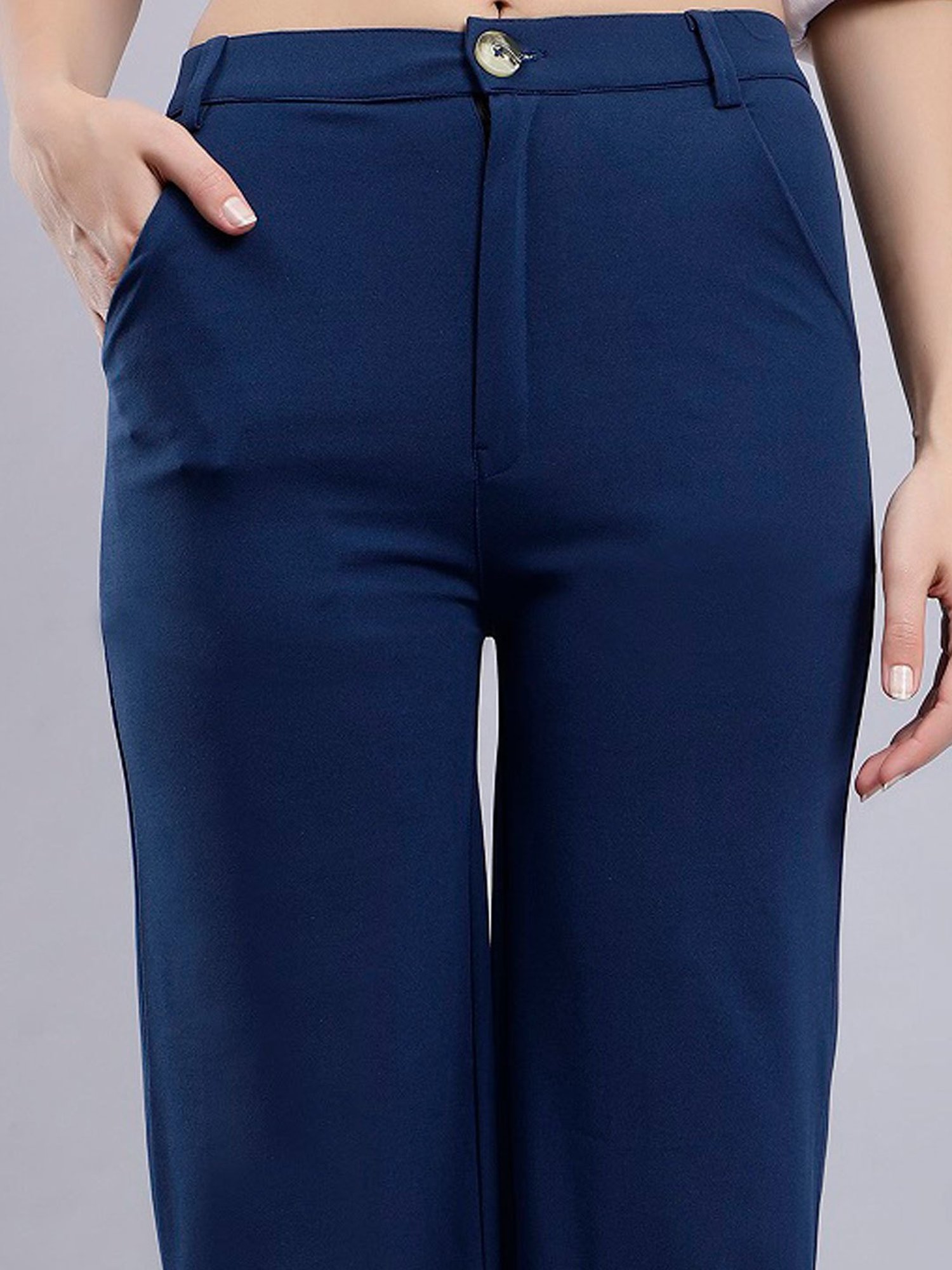Anvi Be Yourself Blue Straight Fit Mid Rise Trousers