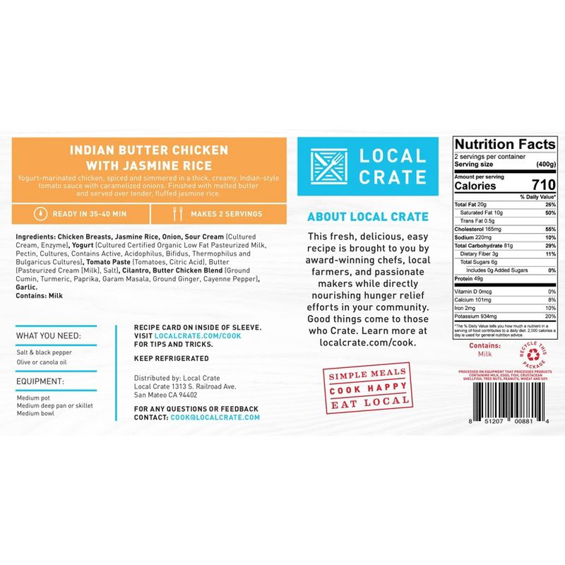 Local Crate Indian Butter Chicken with Jasmine Rice by Food52 Meal Kit - 29.1oz - Serves 2