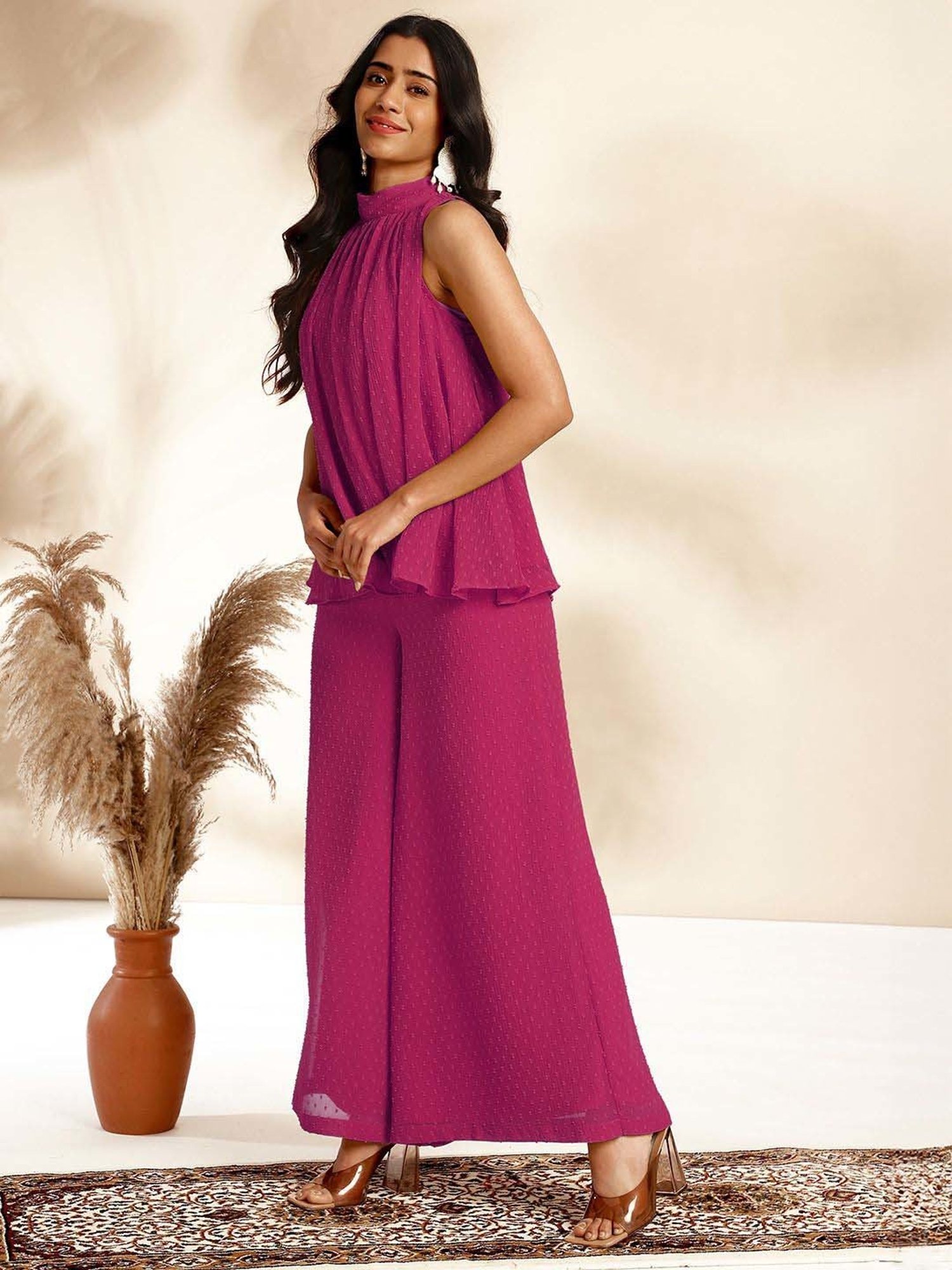 Janasya Pink Self Co-Ord Set