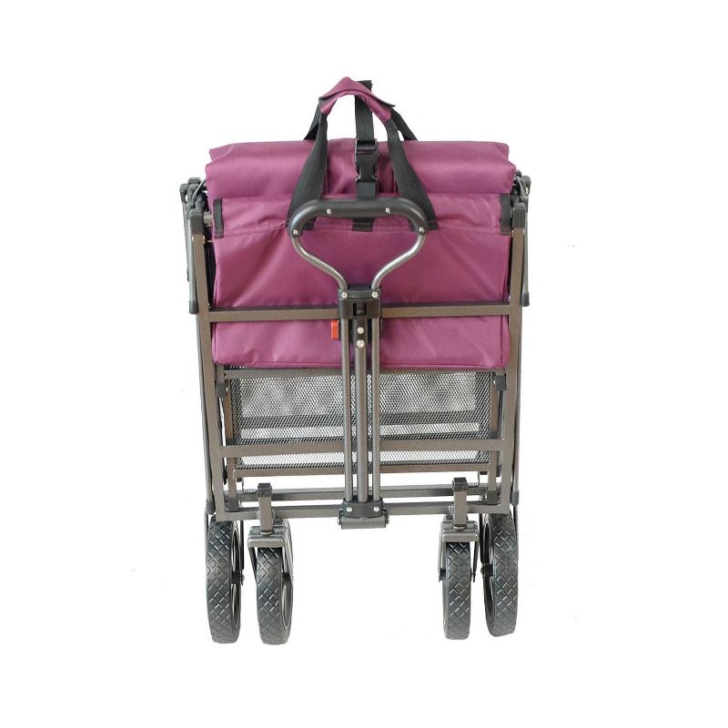 Mac Sports Double Decker Heavy Duty Steel Frame Collapsible Outdoor 150 Pound Capacity Yard Cart Utility Garden Wagon with Lower Storage Shelf, Purple