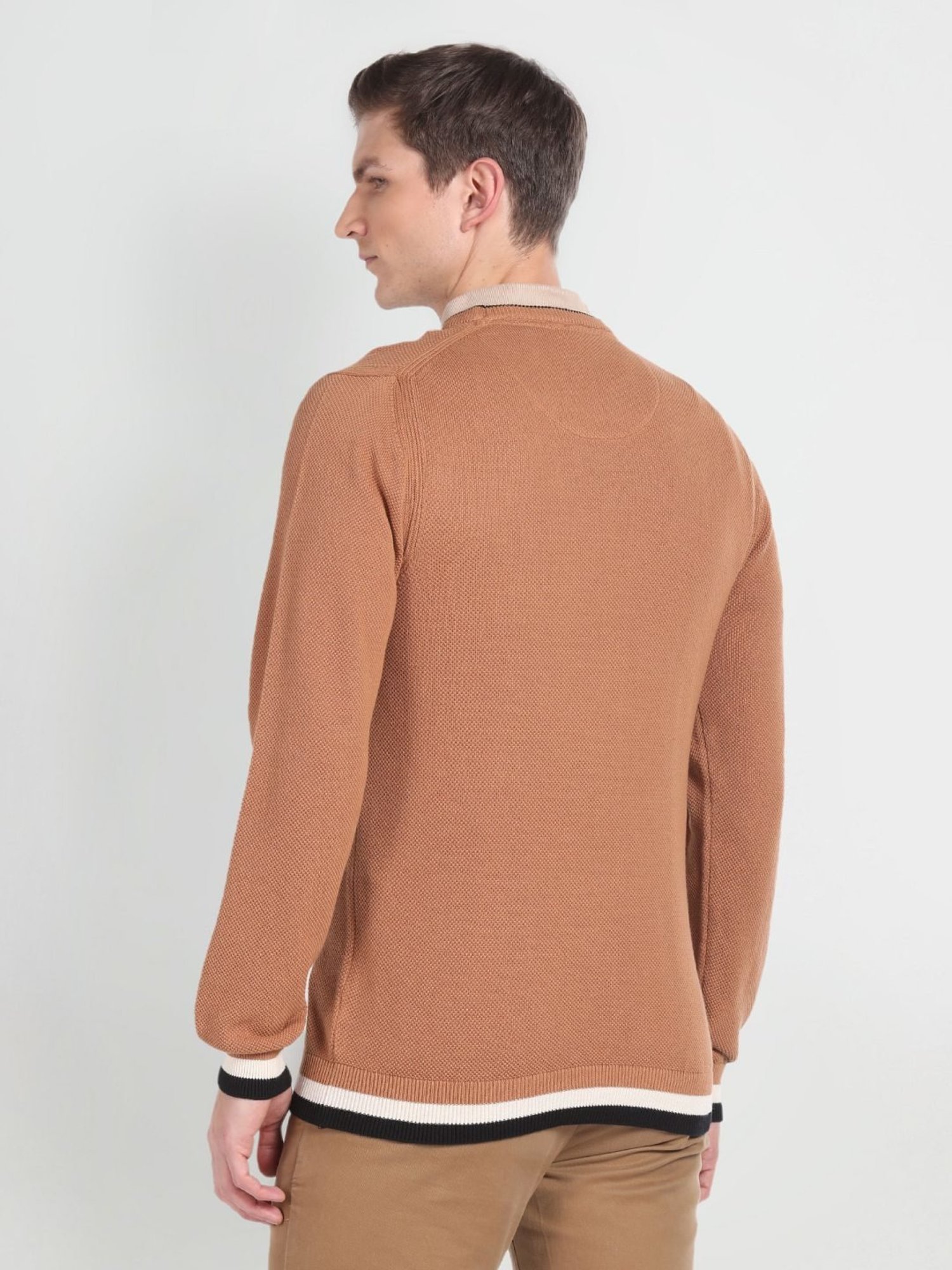 Arrow Sport Beige Regular Fit Self Pattern Sweater
