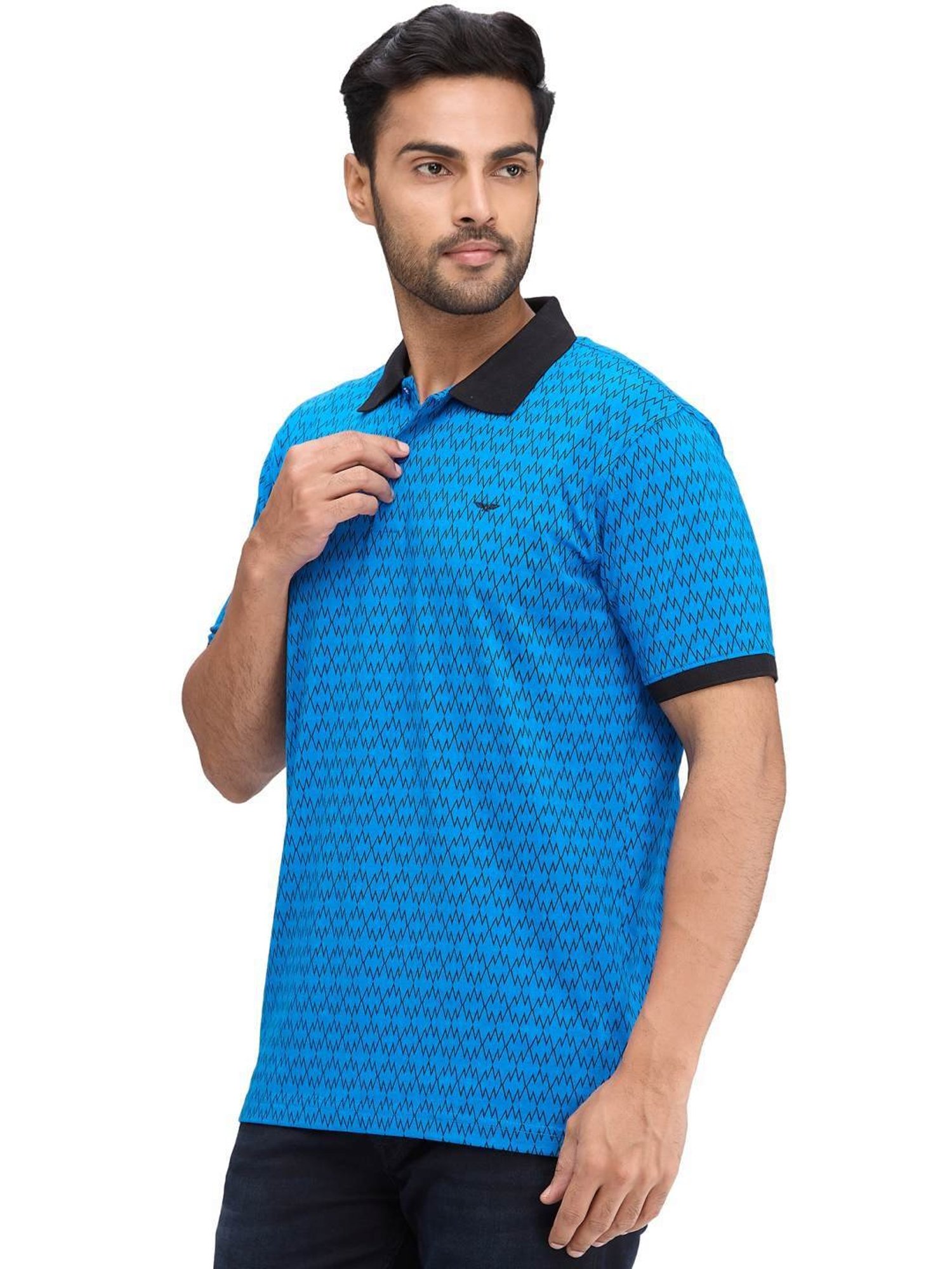 Park Avenue Blue Slim Fit Printed Polo T-Shirt
