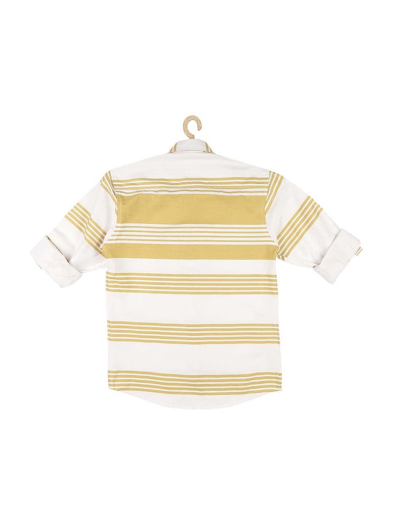 Cavio Kids Gold & White Cotton Striped Full Sleeves Shirt
