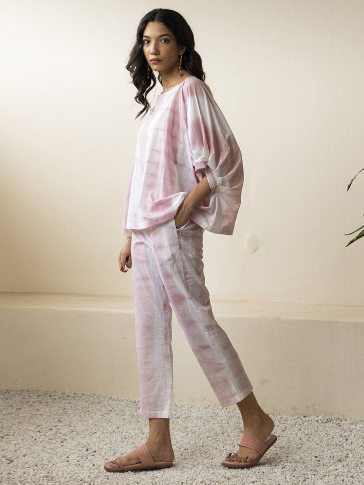 Akiso Inara Blush Pink Shibori Tie Dye Oversized Top With Tie Dye Trousers Co-ord Set