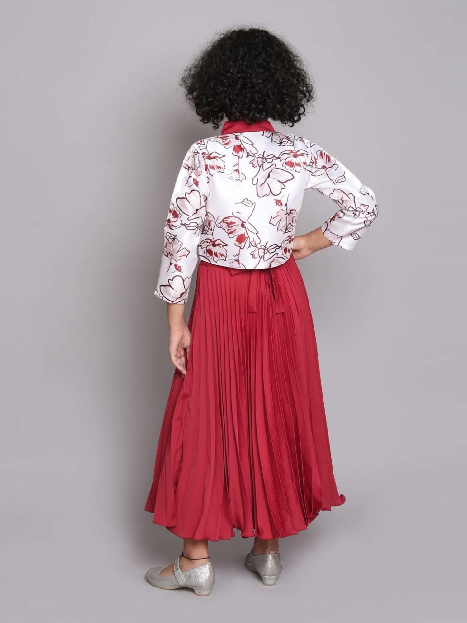 The Magic Wand Kids Red & White Floral Print Gown Set