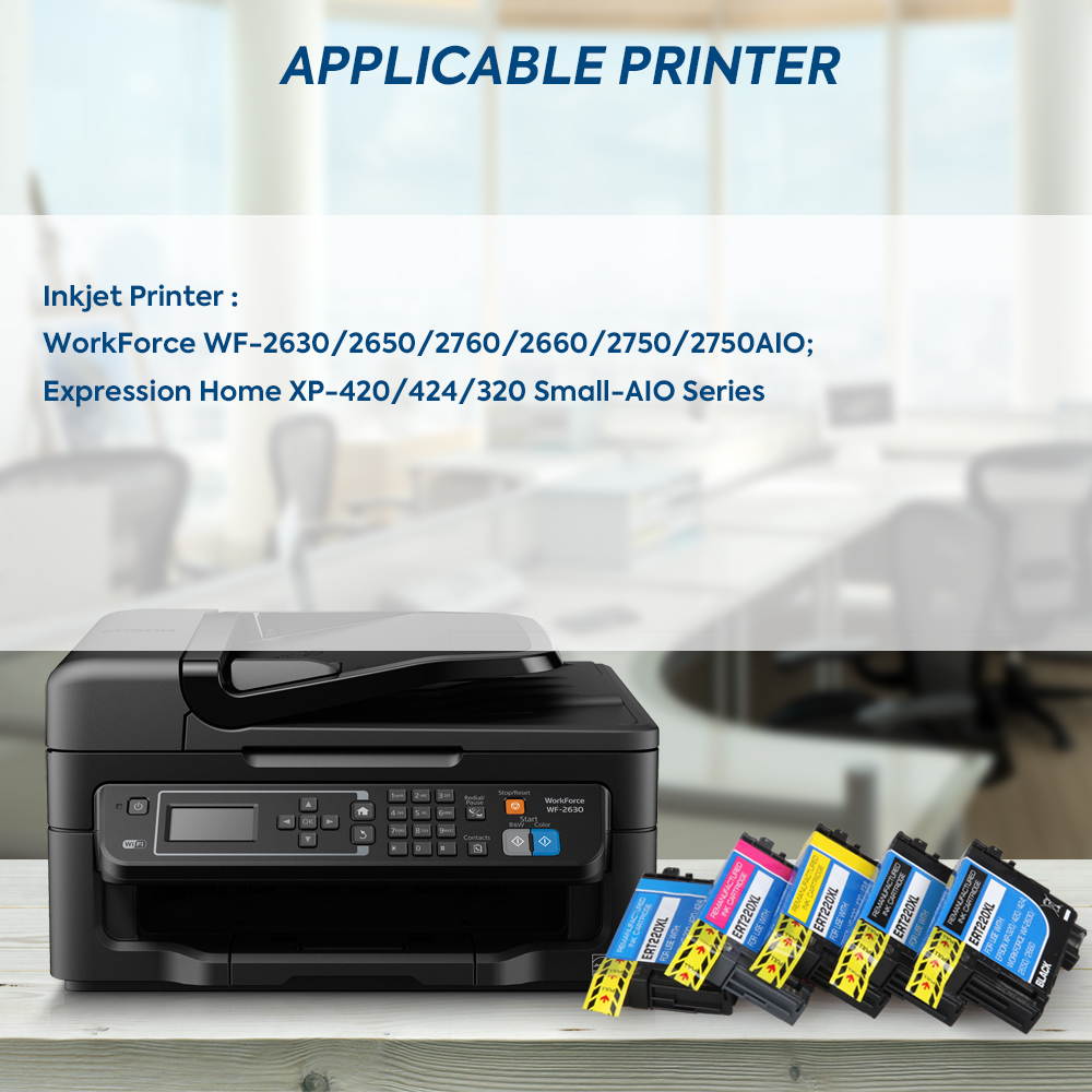 Ink Cartridge Replacement for Epson 220XL 220 T220XL with Epson Workforce WF2630 WF2650 WF2760 WF2660 WF2750 AIO Inkjet Expression Home XP420 XP424 XP320 Photo Printer 5 Packs