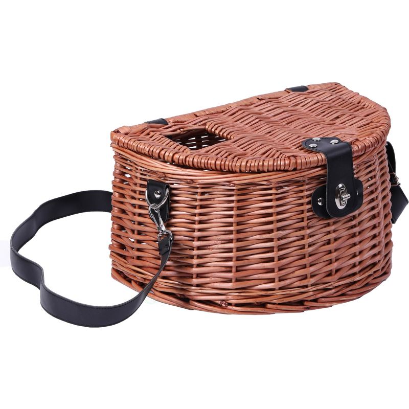 Vintiquewise Wicker Fishing Creel with Faux Leather Shoulder Strap