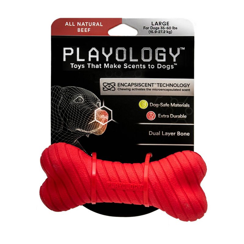 Playology Beef Scent Bone Dog Toy - Red - L