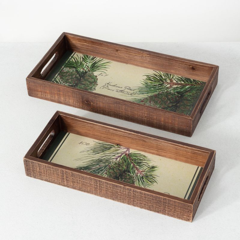Sullivans Pinecone Tray Set of 2, 18"L & 16"L Multicolored