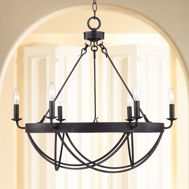 Franklin Iron Works Oil Rubbed Bronze Chandelier 28" Wide Rustic Farmhouse Candelabra 6-Light Fixture Dining Room House Kitchen