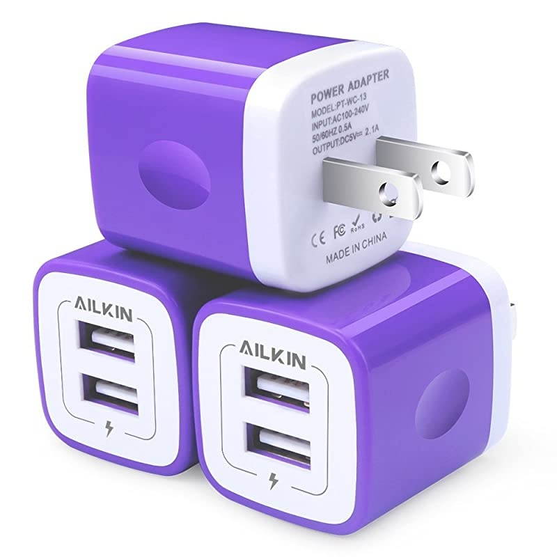 Charger Cube 21A Dual USB Travel Wall Charger USB Plug AC Adapter Base Box Plug Cube Replacement for iPhone X877 Plus6S6 Plus iPad Pro AirMini and Other Tablet Block Box CubePurple