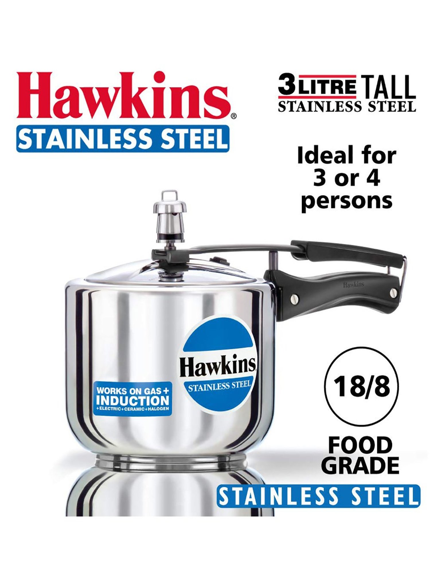 Hawkins Silver Stainless Steel 3 L Induction Based Pressure Cooker - Set of 1