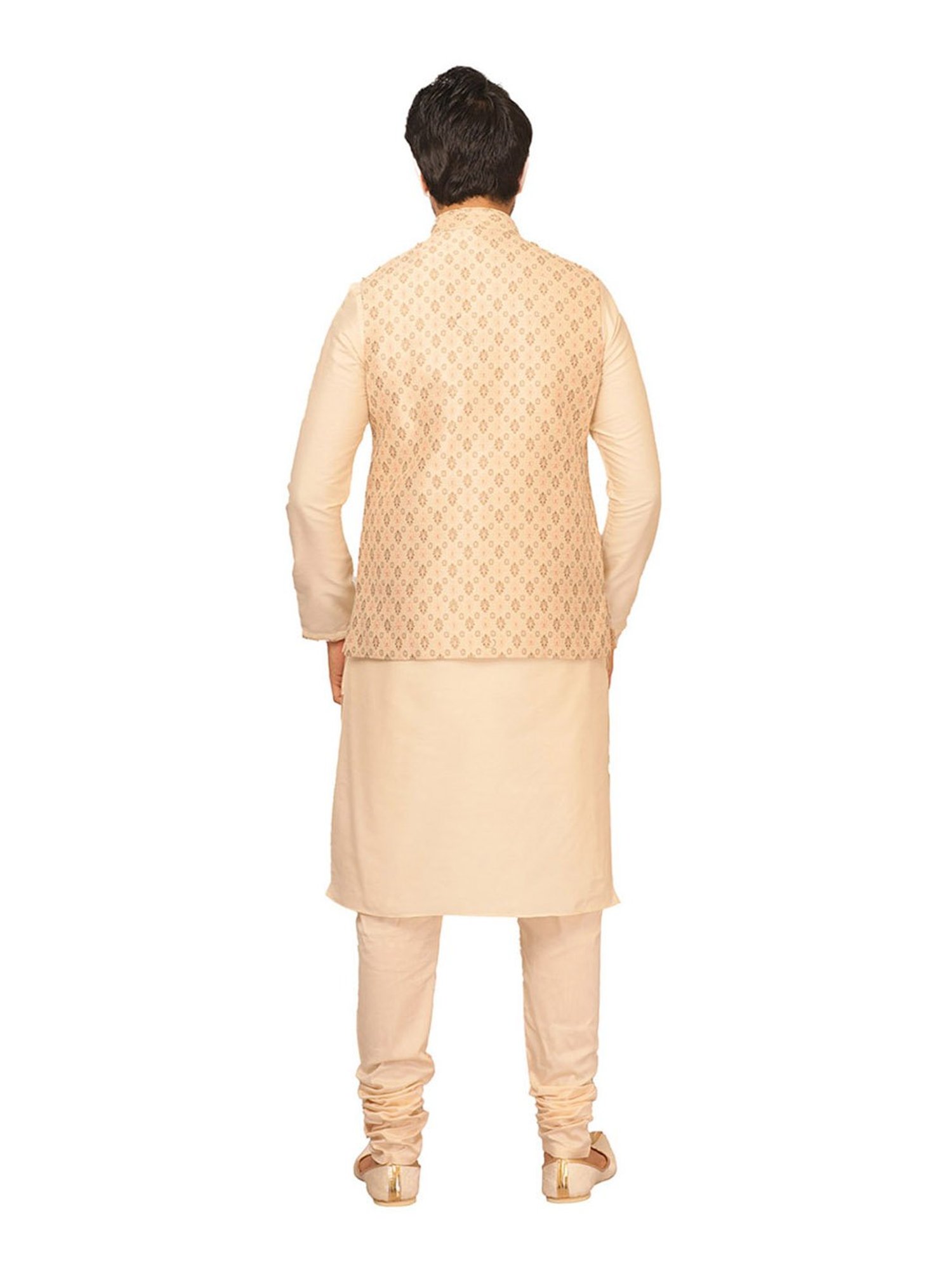 Manyavar Beige Printed Ethnic Kurta Set with Jacket