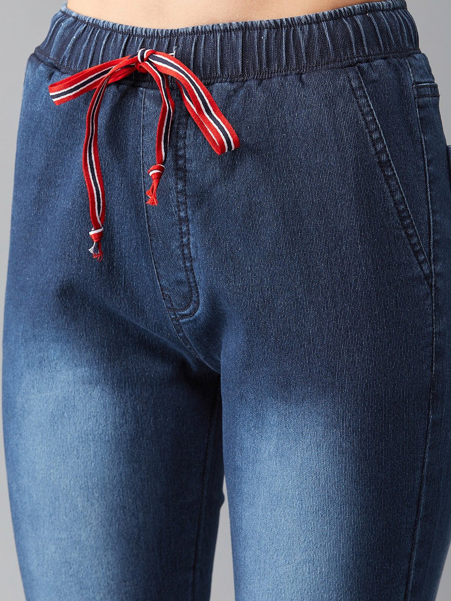 DOLCE CRUDO Navy Mid Rise Denim Joggers