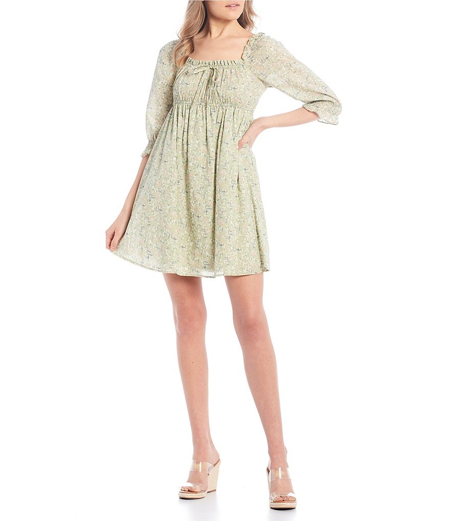 Love & Piece Short-Sleeve Chambray Babydoll Dress