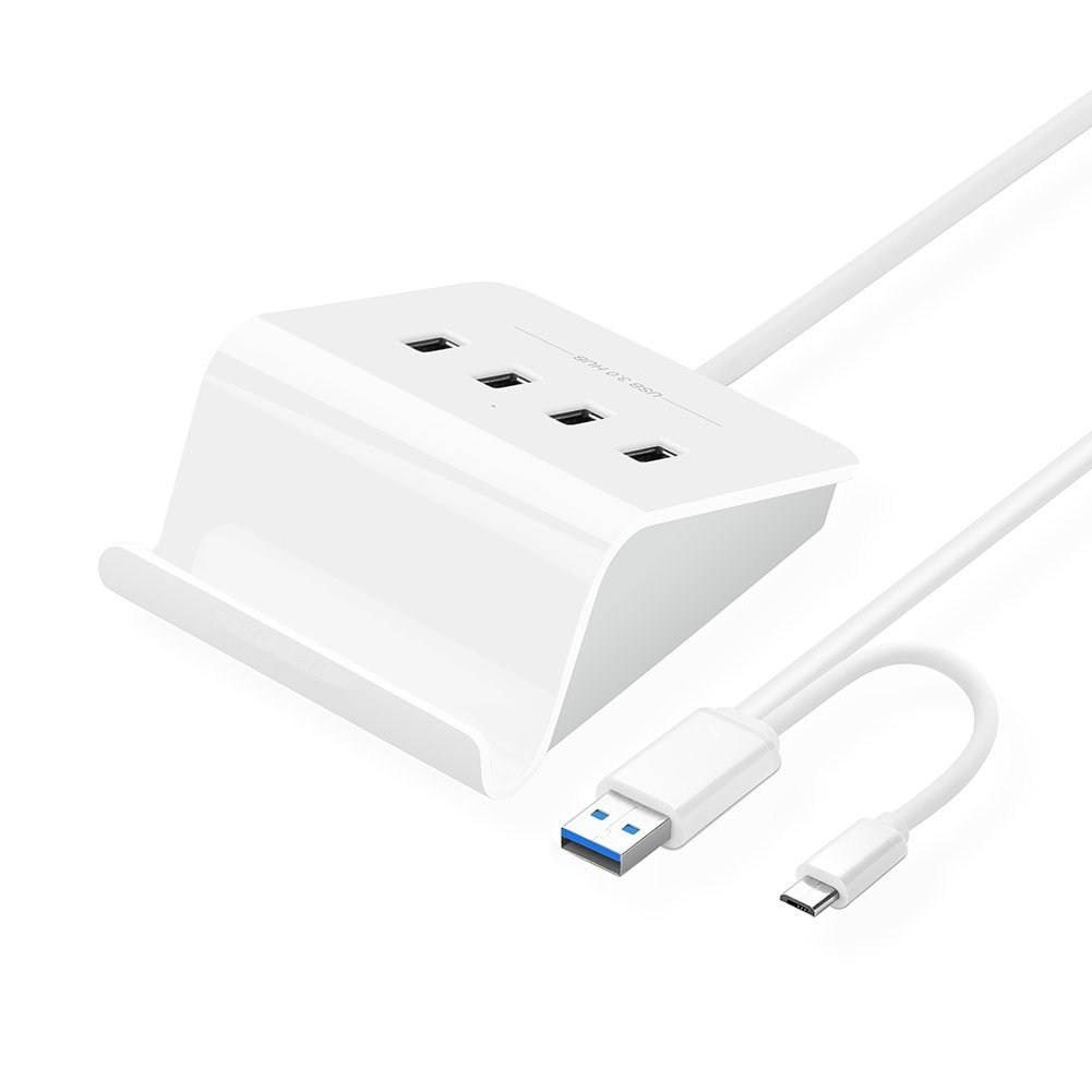 4 Port USB 3.0 OTG Data Hub Adapter with Micro USB 2.0 On-The-Go Function Built-in 3.3ft Cable and Phone Stand for Samsung Galaxy S7 S6 S6 Edge S5 S4 and More OTG Phones Tablets, PC or Mac