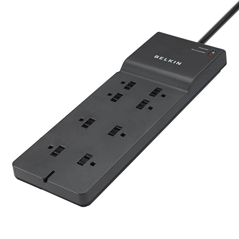 8Outlet Power Strip Surge Protector Flat Plug 8ft Cord Office Equipment 2500 Joules
