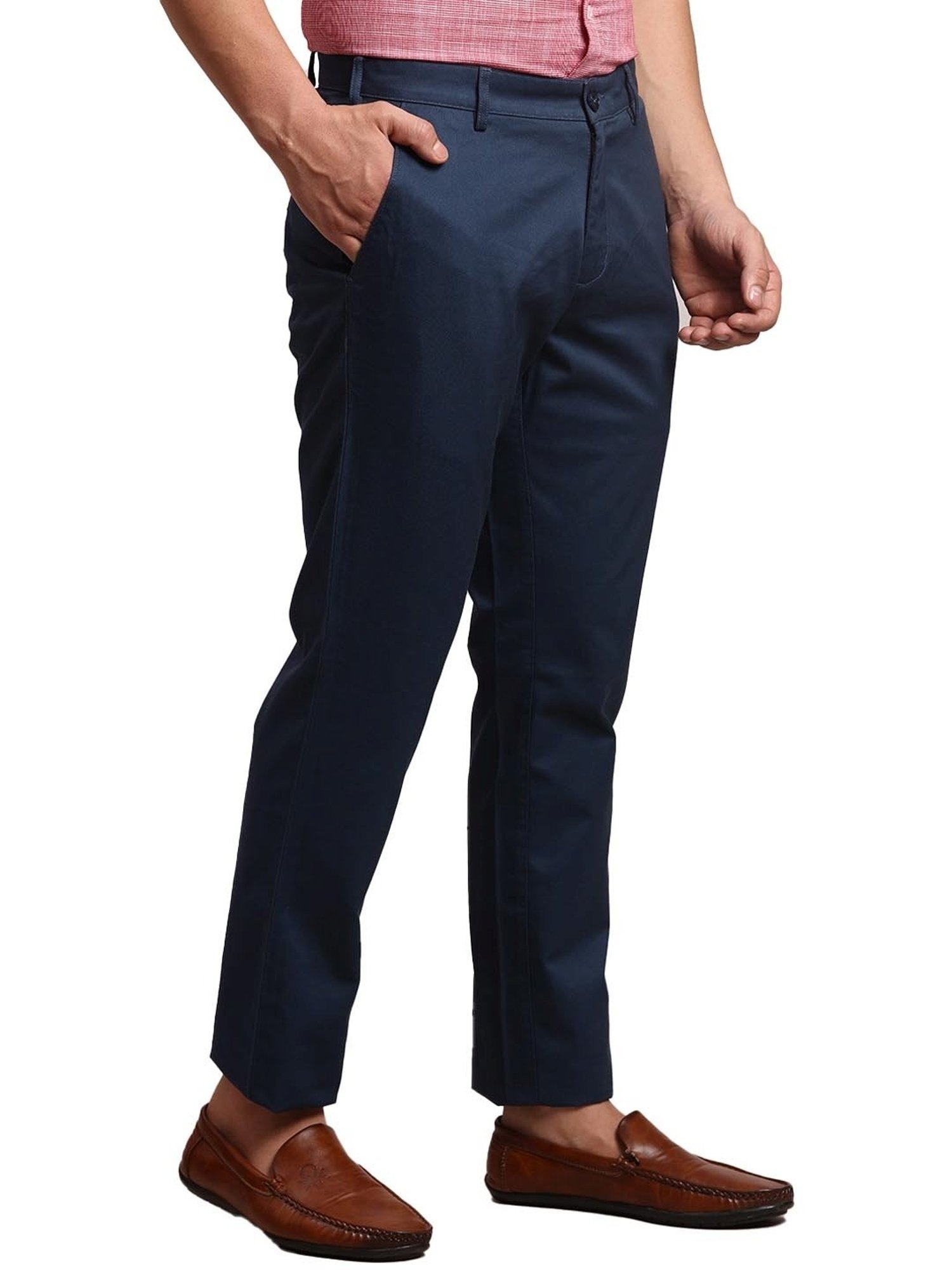 ColorPlus Blue Cotton Slim Fit Trousers