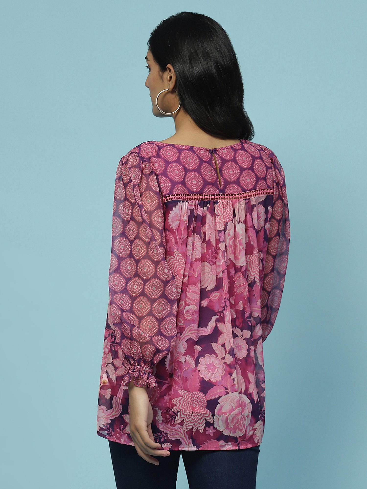 aarke Ritu Kumar Purple & Pink Floral Print Top With Camisole