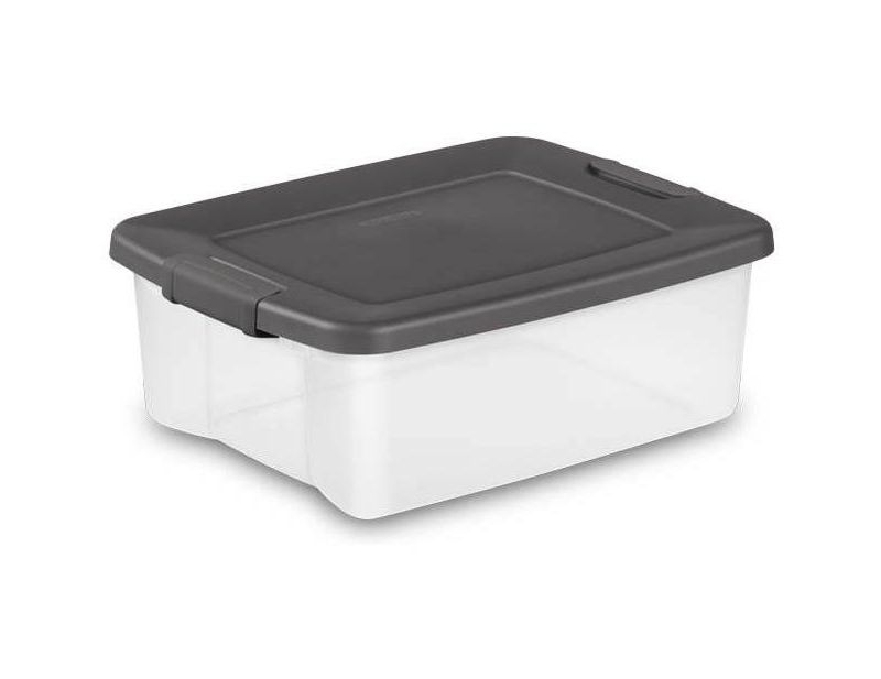 Sterilite 25 Qt ShelfTote Gray Lid Clear Base w/Gray Latches (6 Pack) 19363V06