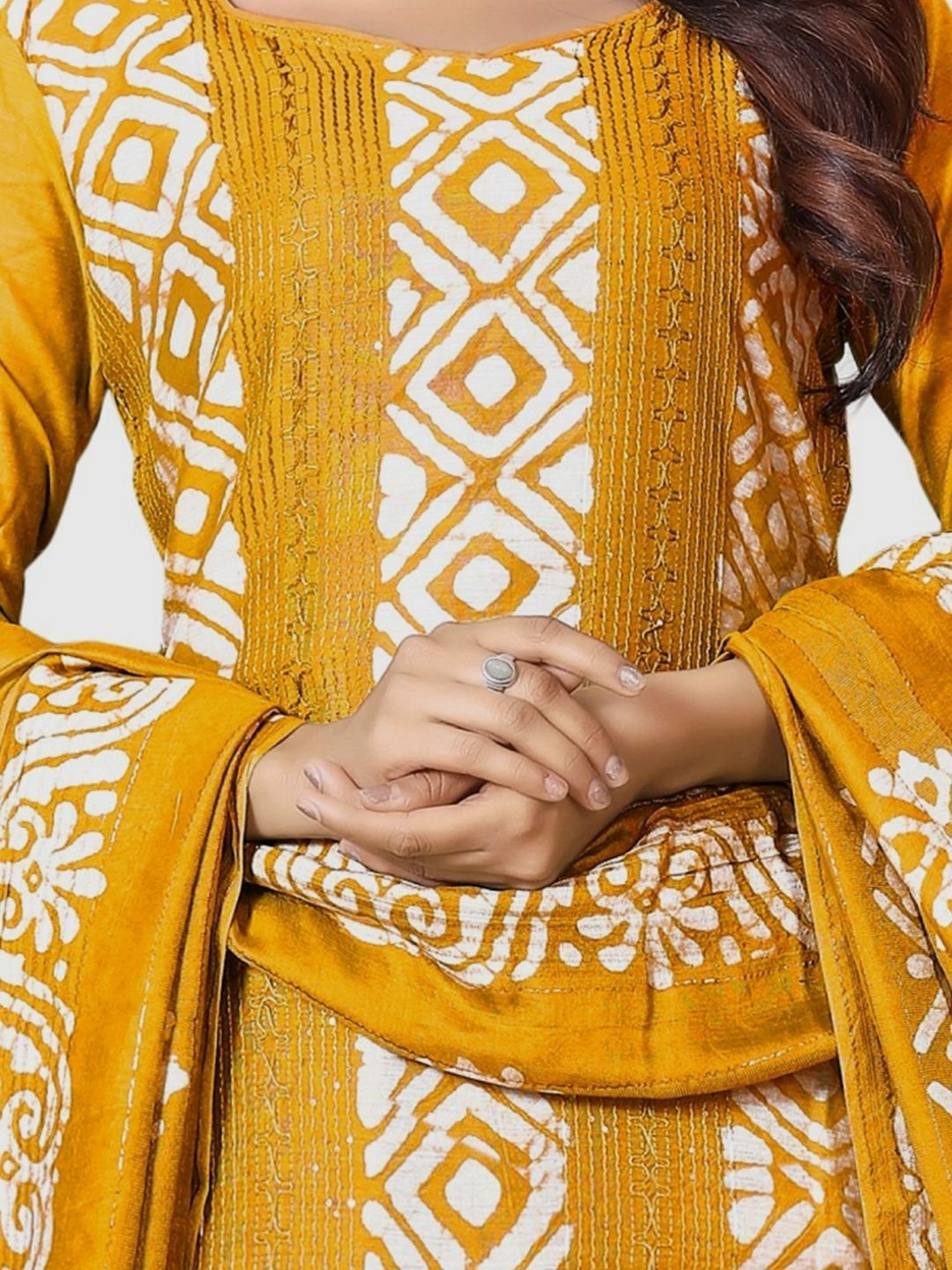 APNISHA Yellow Embroidered Unstitched Dress Material