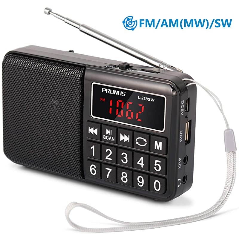 L238 AM FM Portable Radio Digital Battery Operated Radio with Neodymium Speaker SW Band Auto Save USB Flash Drive TF Card AUX Input MP3 Player Black
