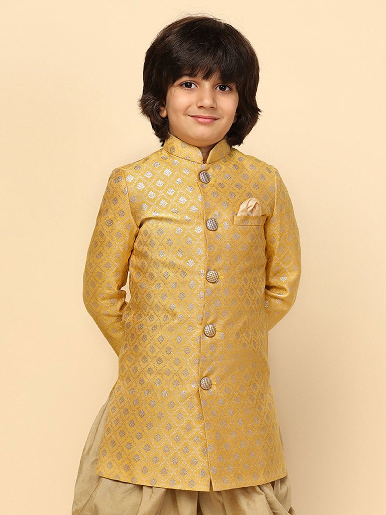AJ Dezines Kids Black Embellished Full Sleeves Sherwani with Pants