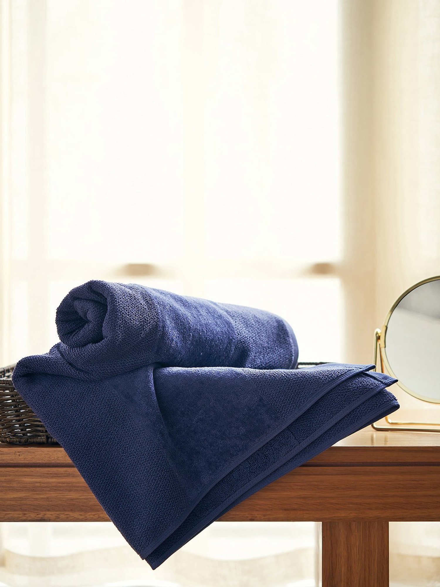Pure Home and Living Blue Cotton Solid Bath Towels