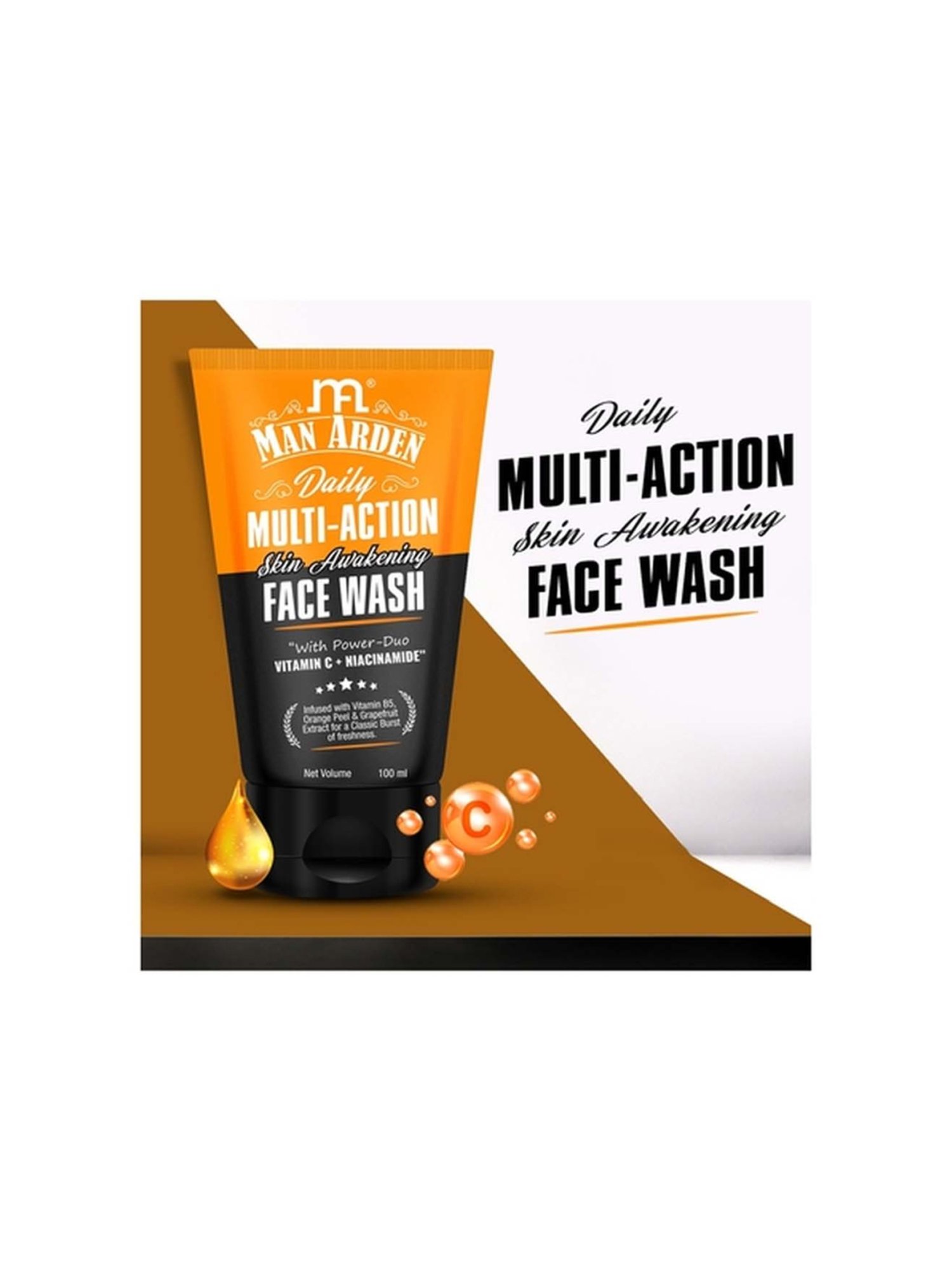 Man Arden Vit C Daily Multi-Action Skin Awakening & Brightening Facewash (Vit C+ Niacinamide) 100 ML