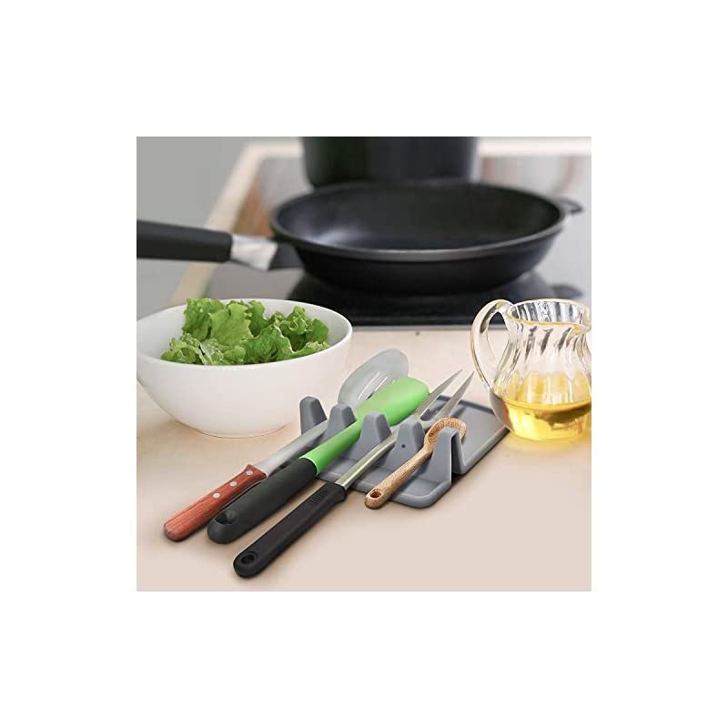 Kitchen Utensil Rest, , Heat Resistant Ladle Fork Mat Giant Spoon Rest Ladle Spoon holder (Gray)