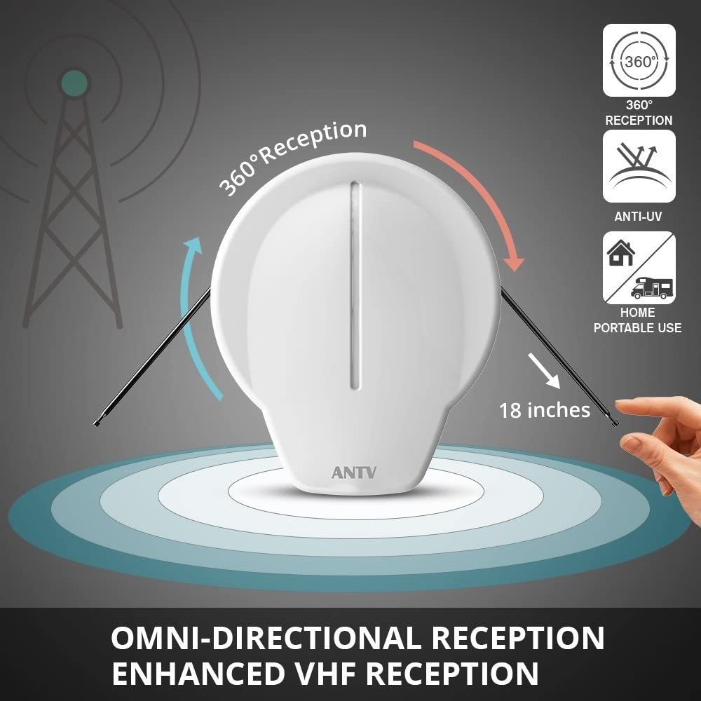 Omnidirectional Amplified Outdoor TV Antenna Exclusive Powerful Amplifier Booster, Support 4K 1080P UHF VHF Freeview HDTV Channels Enhance VHF Reception for Outdoor/RV/Marine-20ft Coax Cable