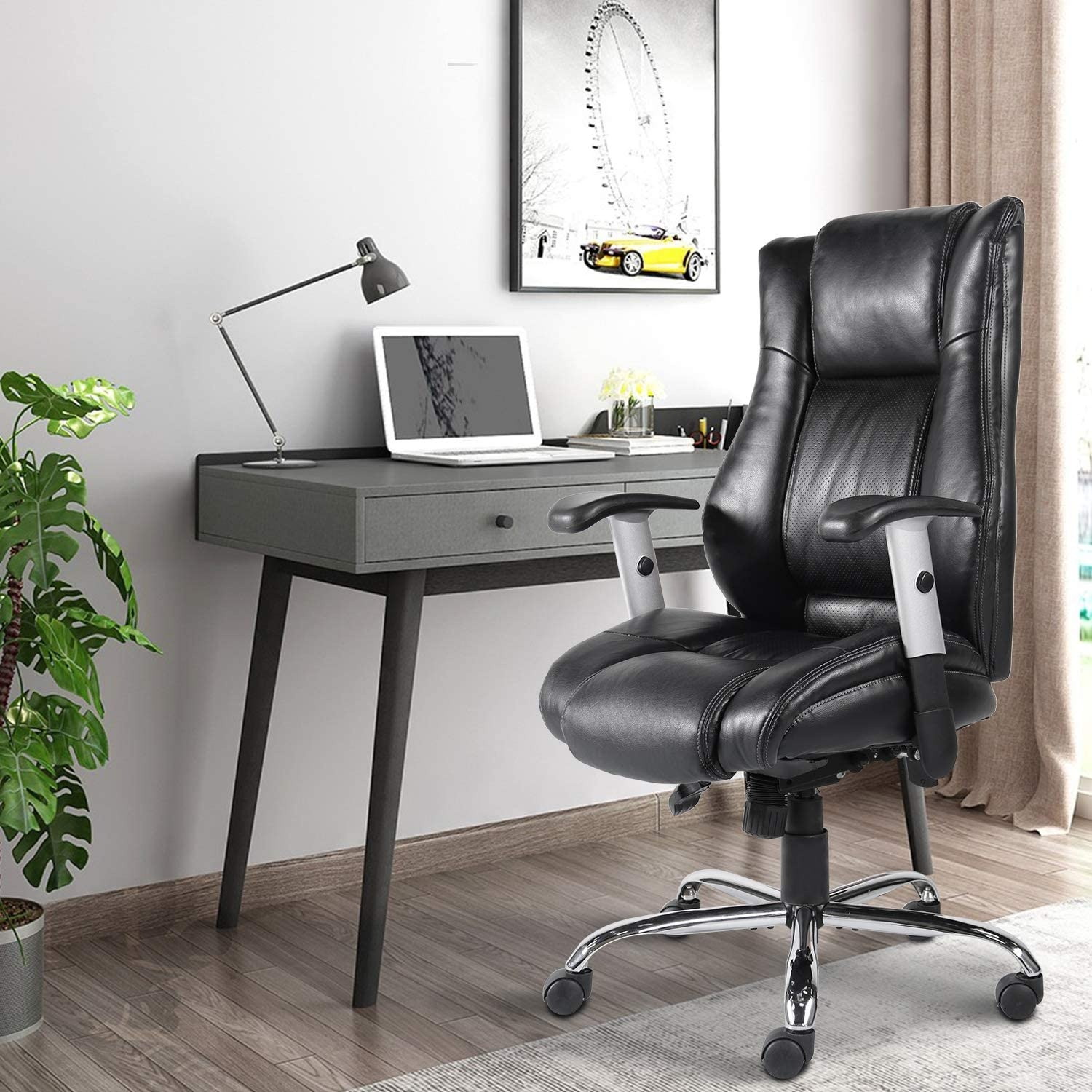 Milemont Office Chair Ergonomic Computer Bonded Leather Adjustable Desk Chair, Swivel Comfortable Rolling, Black