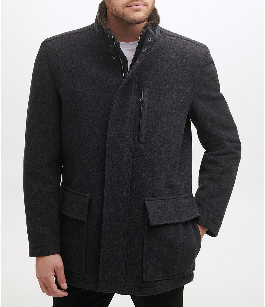 Cole Haan Long-Sleeve Wool-Blend Plush Car Coat
