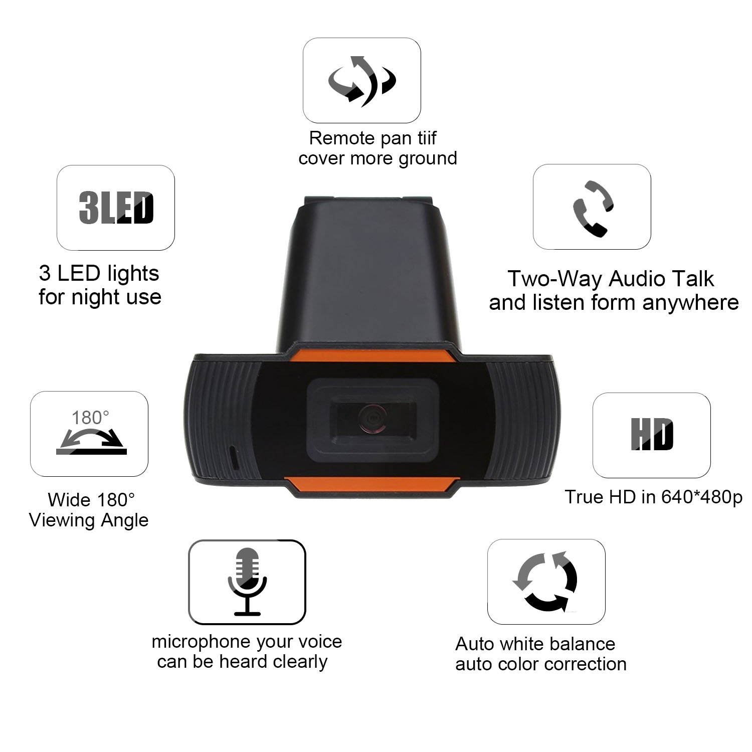 HXSJ  HD Webcam A870, WVideo Calling and Recording, 480p Camera, Desktop or Laptop Webcam, Plug and Play for PC Computer Laptop for Mac Windows XP / 7/8 / 10/and Android TV- Orange