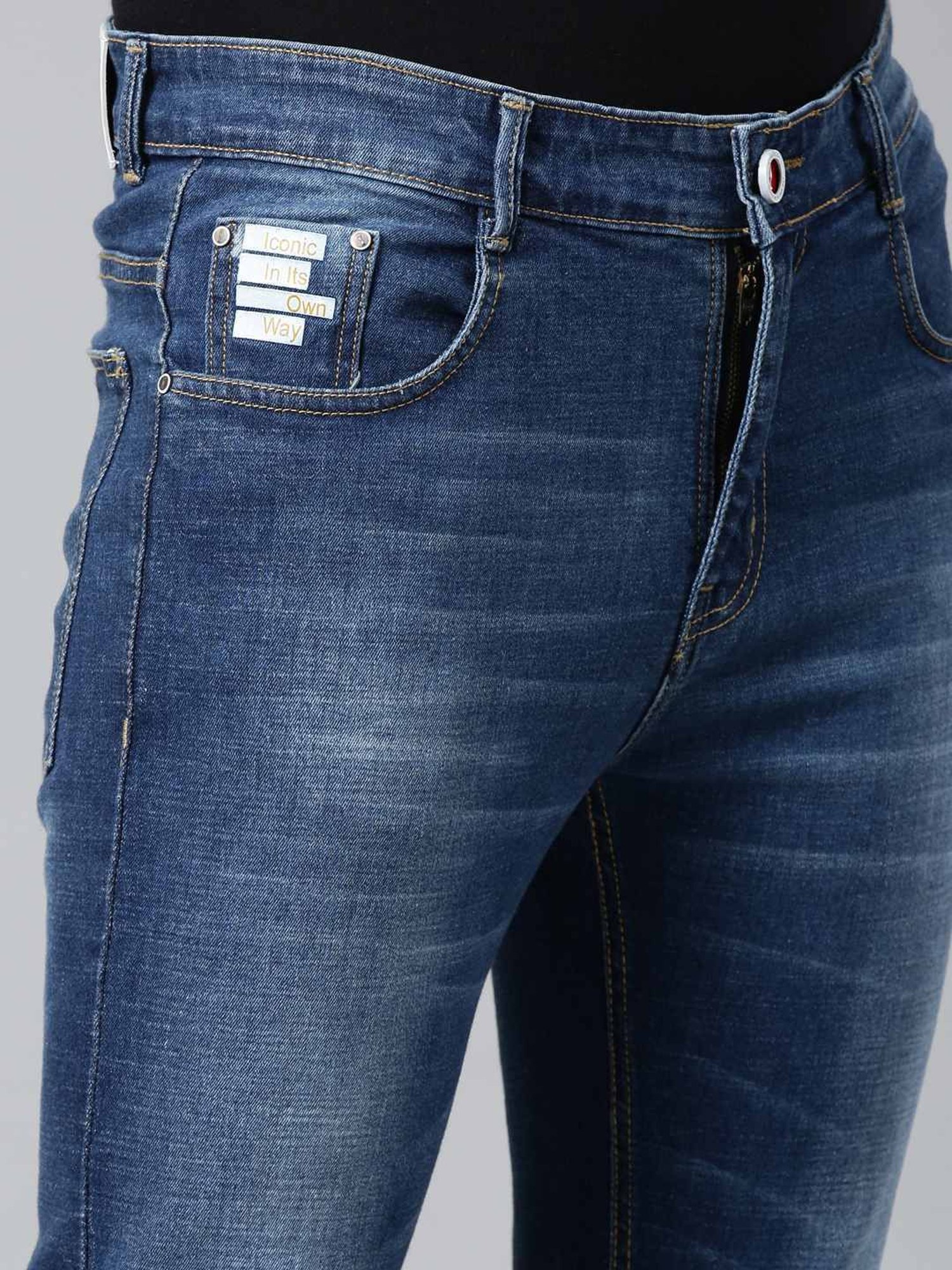 CINOCCI Blue Cotton Slim Fit Jeans