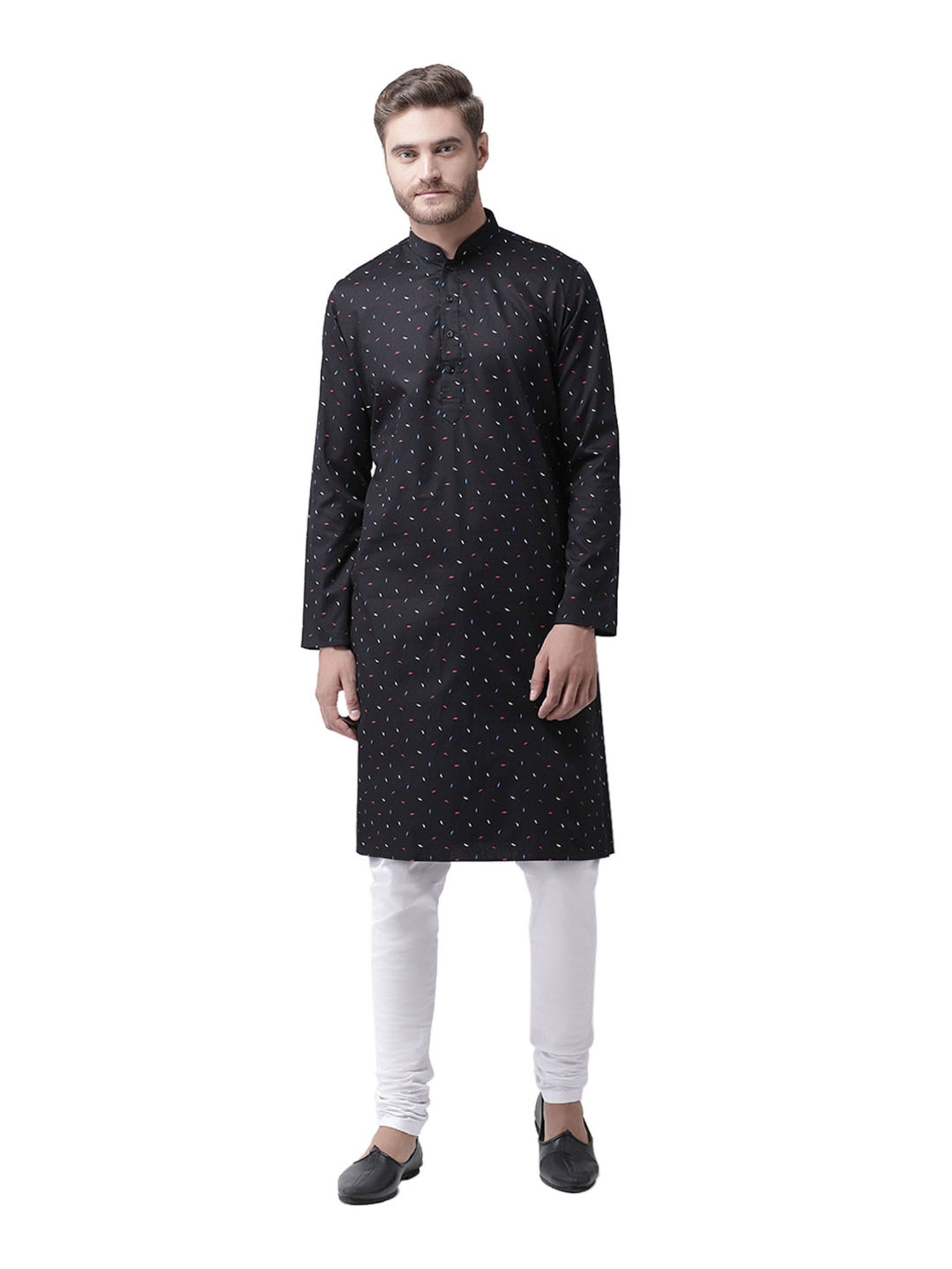 Deyann Black Printed Linen Full Sleeves Kurta Set