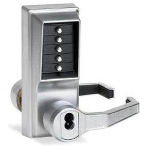 Simplex L1021S-RH-26D Satin Chrome US26D Mechanical Heavy Duty Cylindrical Lever Pushbutton Combination Right Hand Lock For LFIC Schlage (Core Sold Separately)