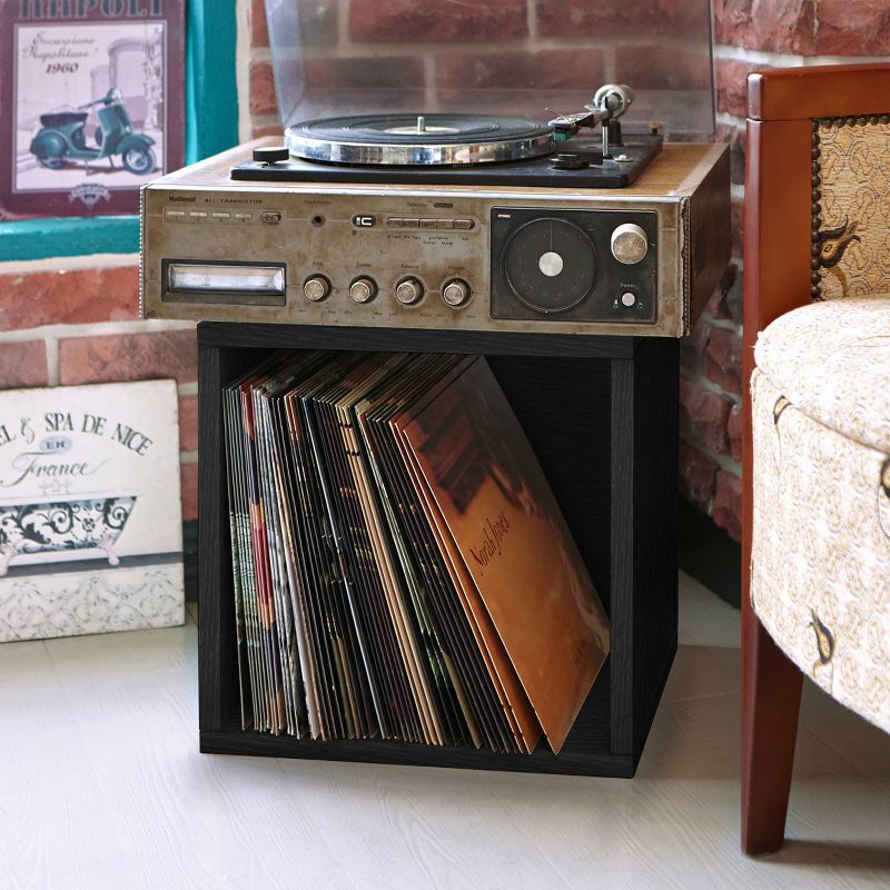Way Basics Eco Stackable Vinyl Record Storage Cube Black Wood Grain