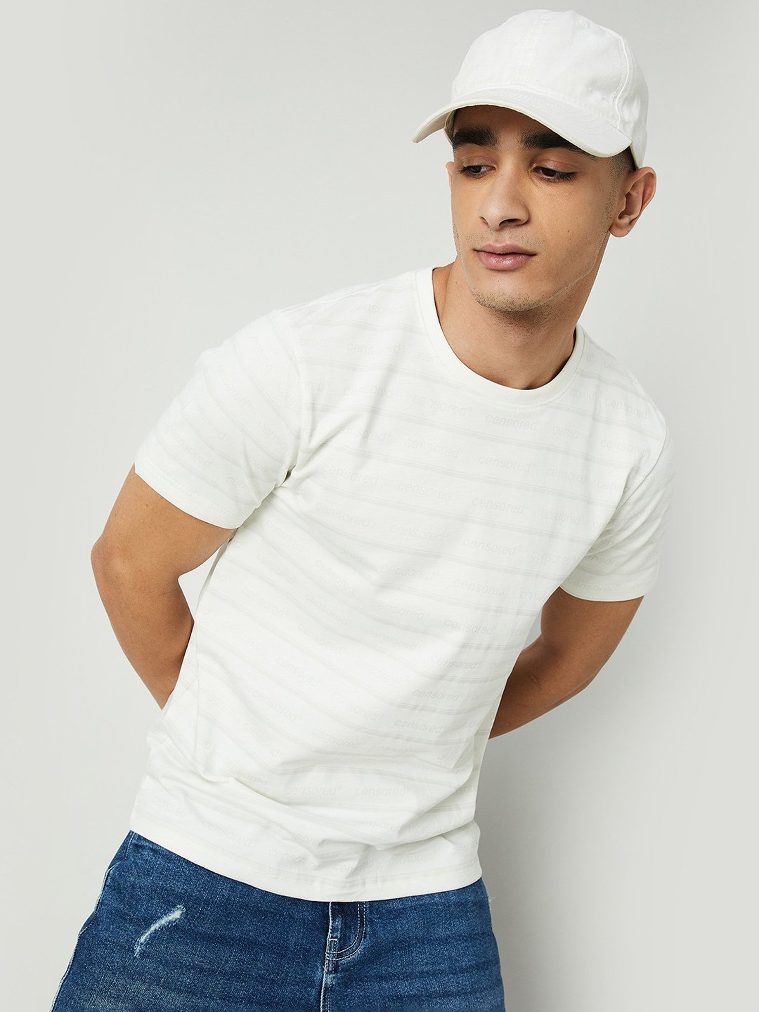 Forca by Lifestyle White Regular Fit Printed Crew T-Shirt