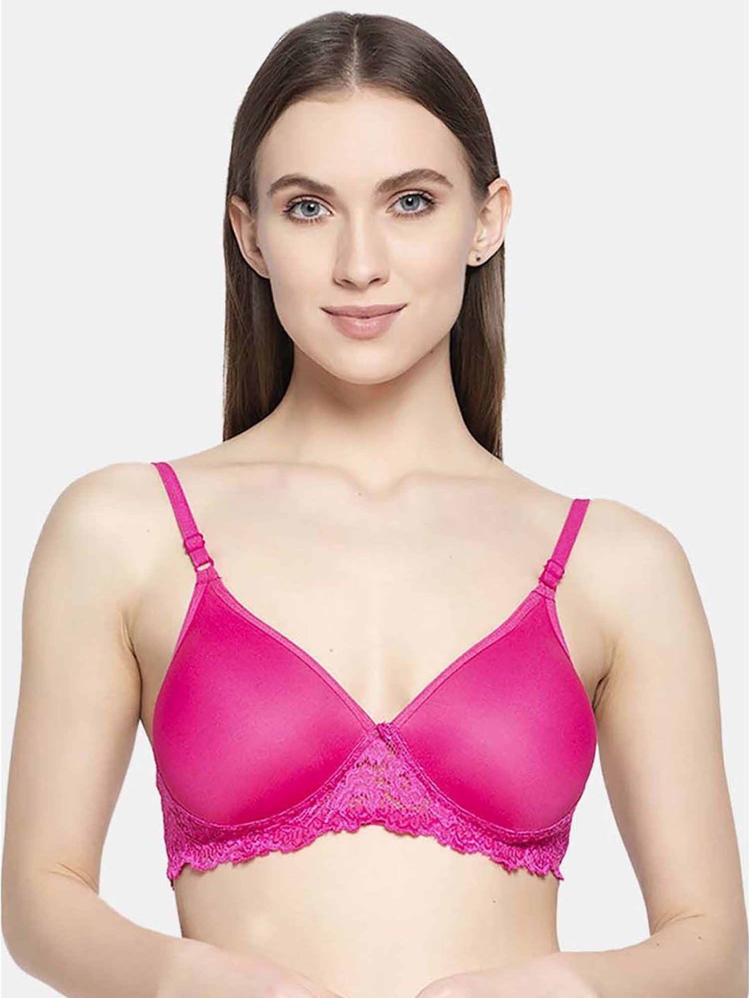 AROUSY Pink Cotton Lace Work T-Shirt Bra